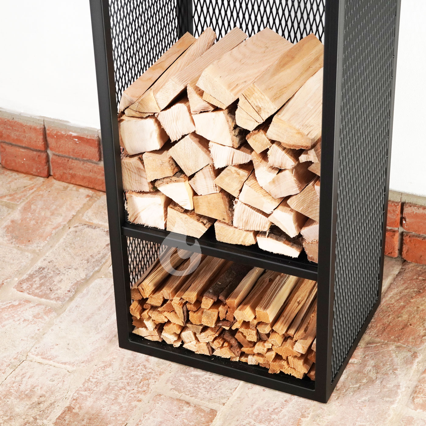 Braver Stojan na dřevo ke krbu Perfo H-Tower Plus+ 45x35x106cm, vysoký, tahokov, černý s policí