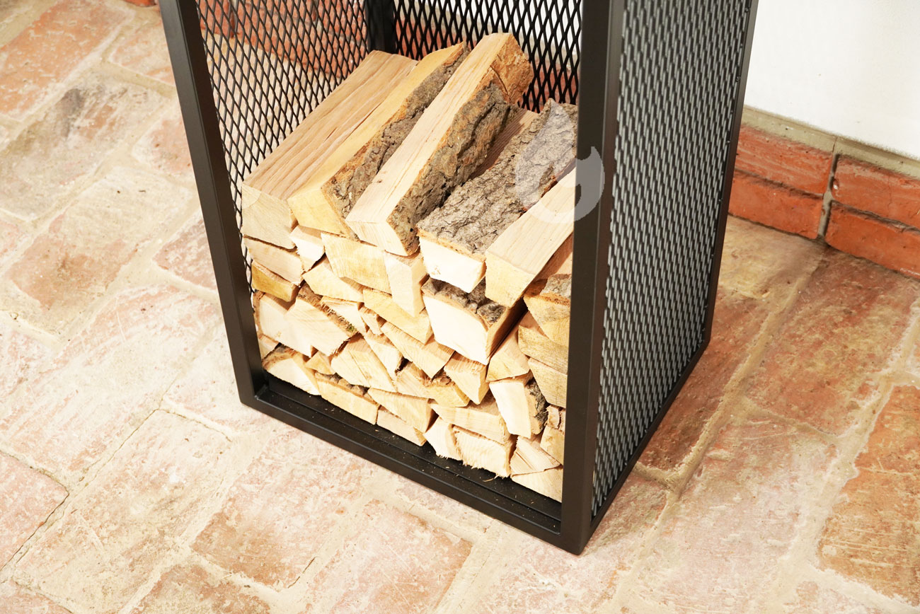 Braver stojan na dřevo, polínka ke kamnům Perfo Baby-Tower 45x35x85cm tahokov, snížený - černý