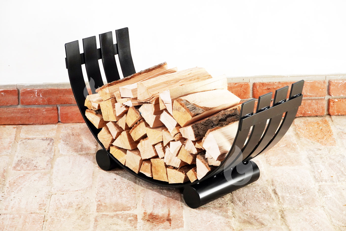 Braver Obloukový stojan na dřevo ke krbu U-Rampa 4LINE 80x40x30cm kolébka, černý - pásovina