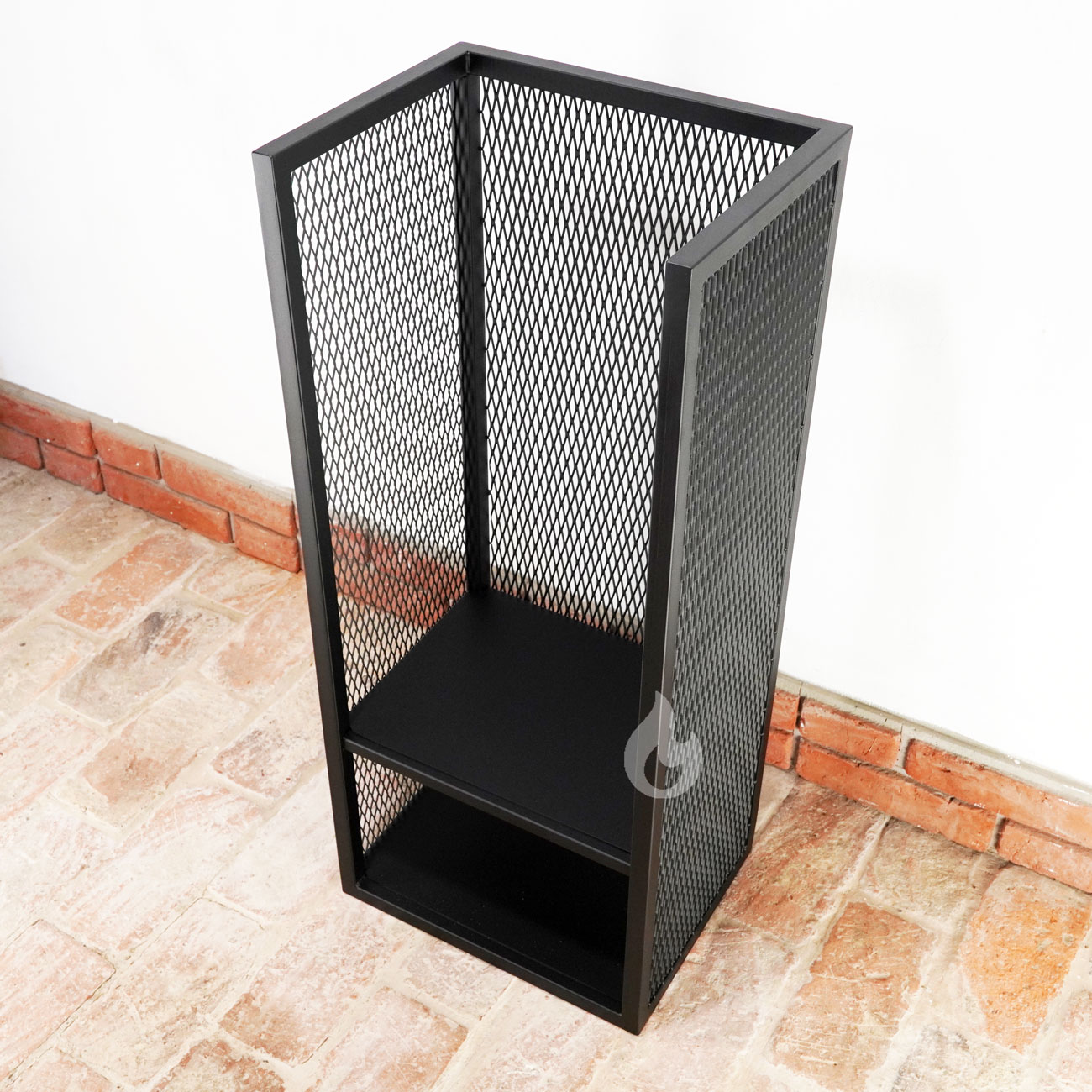 Braver Stojan na dřevo ke krbu Perfo H-Tower Plus+ 45x35x106cm, vysoký, tahokov, černý s policí