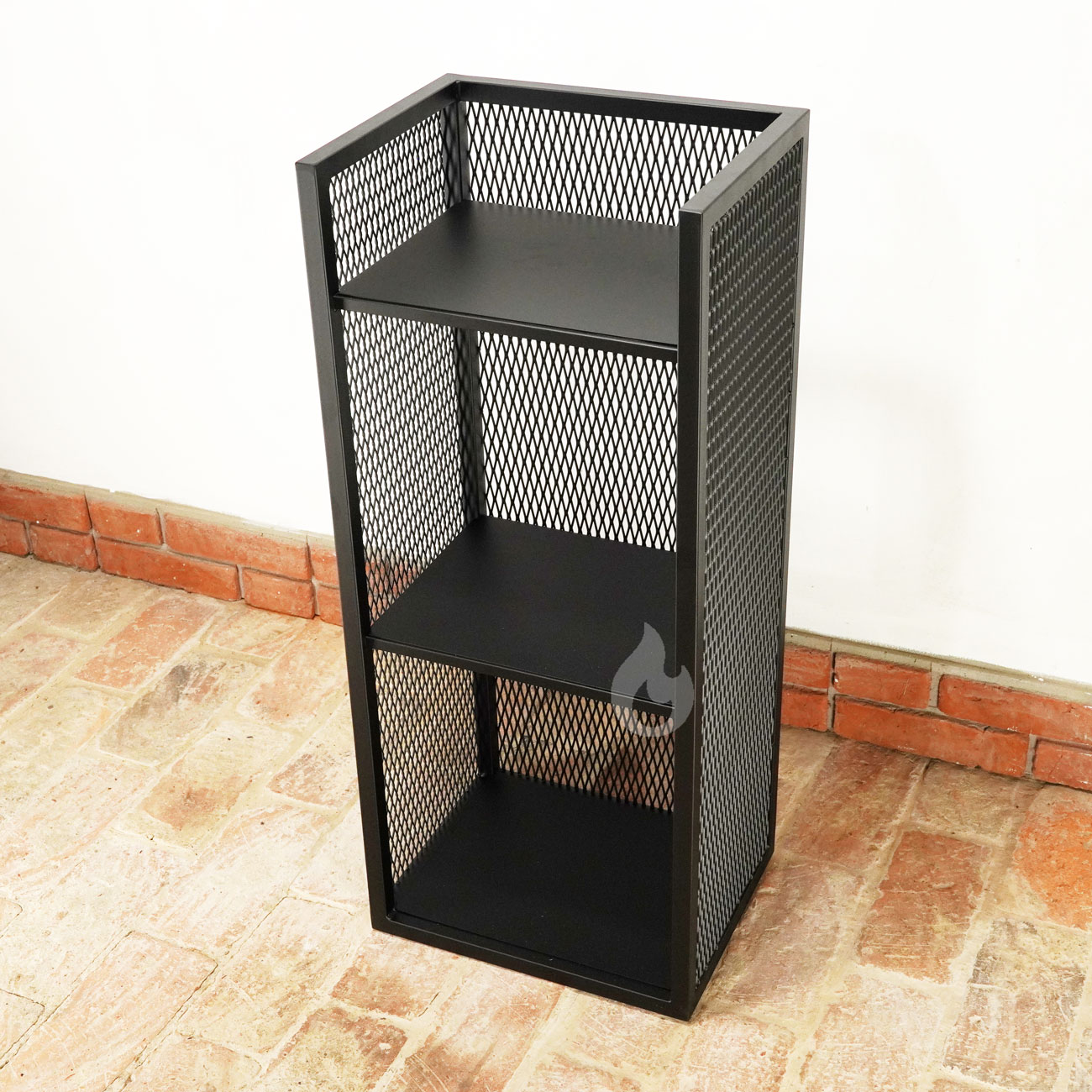 Braver Stojan na dřevo ke krbu, botník Perfo H-Tower 45x35x106cm vysoký, tahokov, černý + 2 police