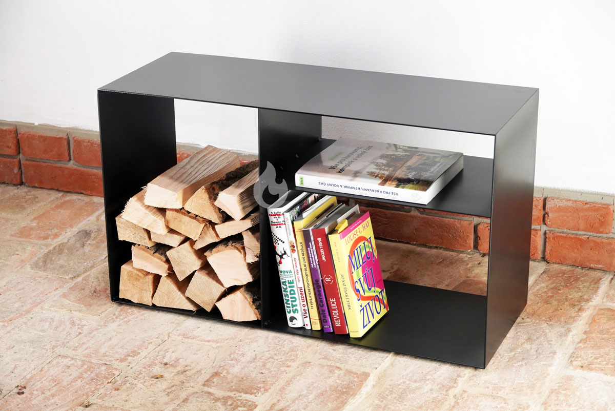 BRAVER Stojan na dřevo ke krbu 3-WIN 80x45x30cm Library, černý 3 mm, knihovna