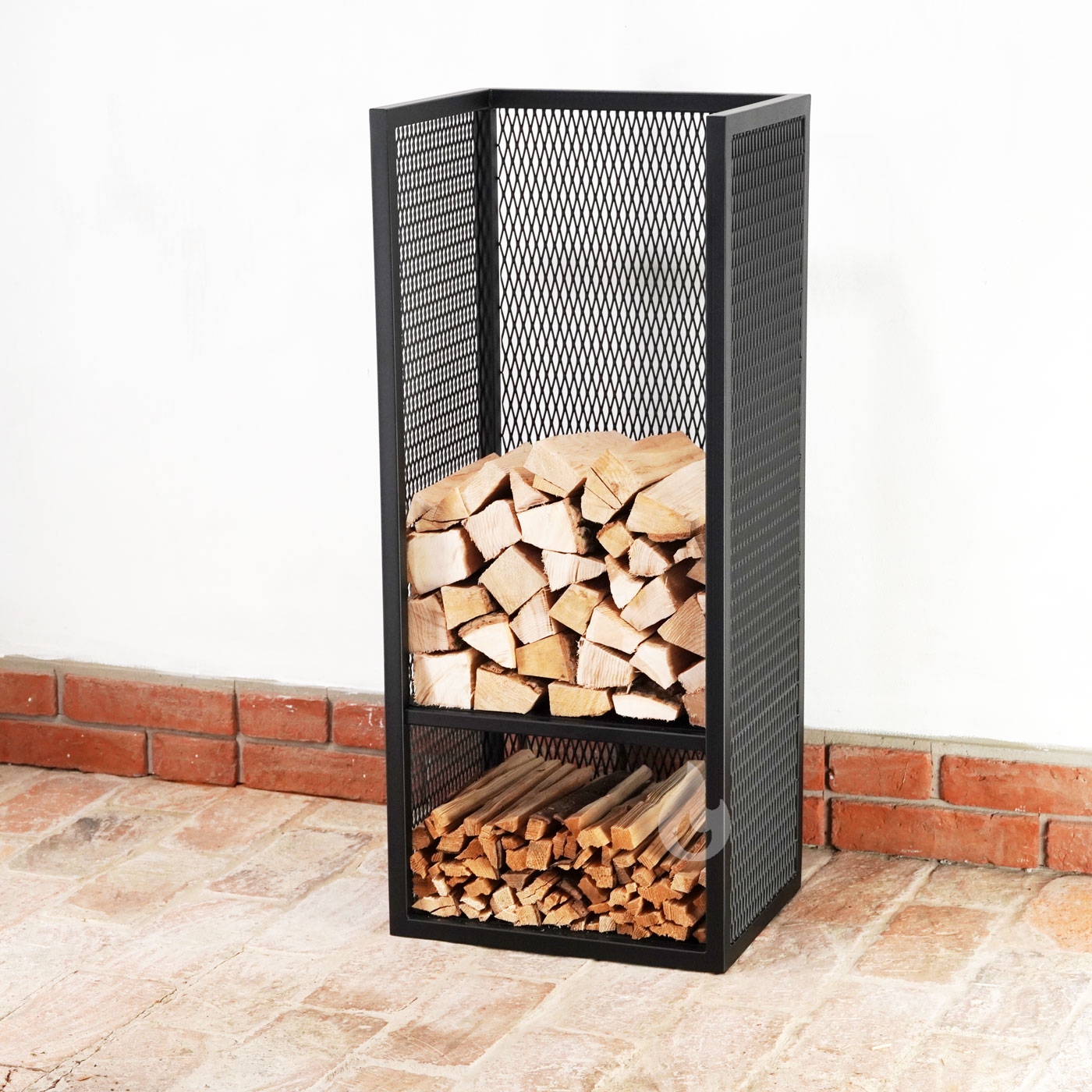 Braver Stojan na dřevo ke krbu Perfo H-Tower Plus+ 45x35x106cm, vysoký, tahokov, černý s policí