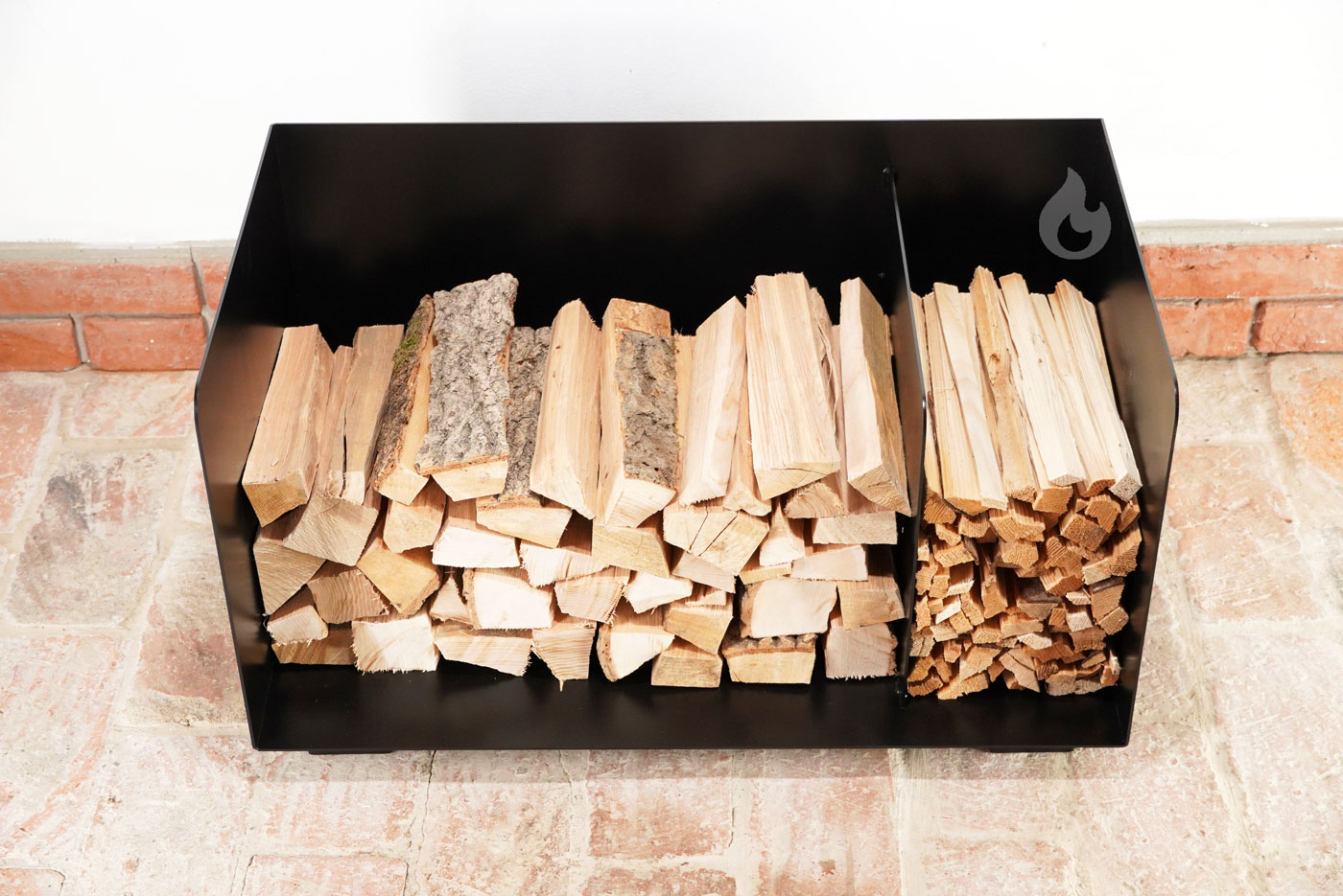 BRAVER Stojan, dřevník, zásobník na krbové dřevo 2-BOX Flop 80x45x45cm, 4 nožky, černý, P-přepážka