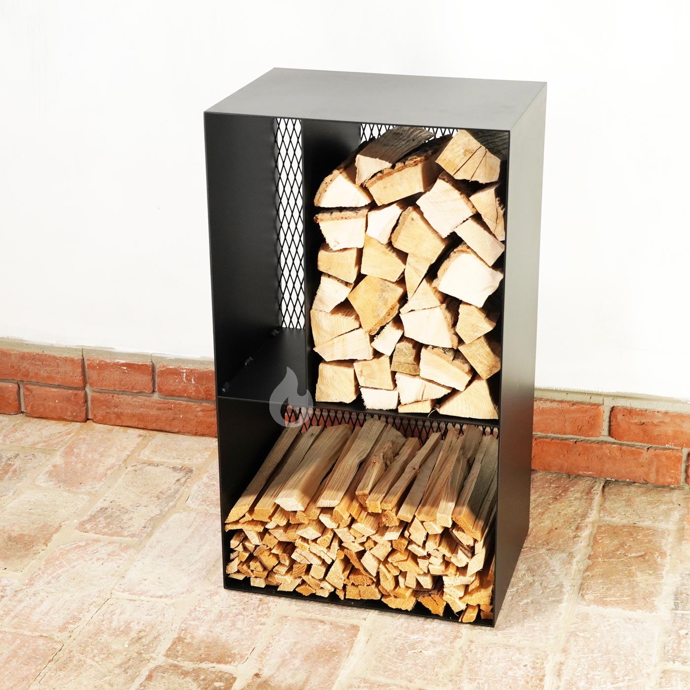 BRAVER Stojan na dřevo ke krbu 3-WIN Library PRO 80x45x33cm, záda s tahokovem, černý