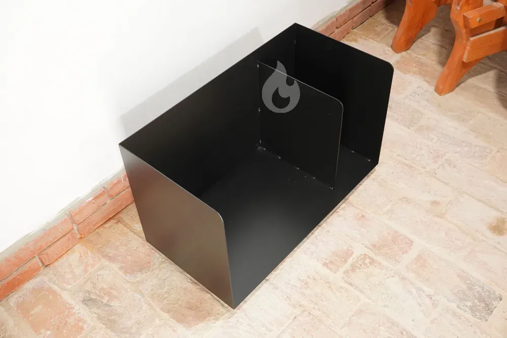 BRAVER Dřevník, zásobník na krbové dřevo 2-BOX 80x40x50cm s přepážkou, 4 nožky, černý