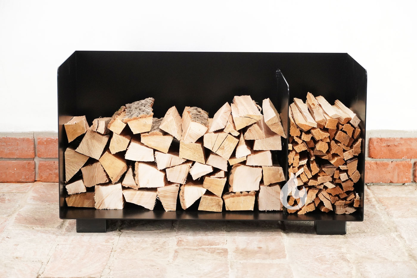 BRAVER Stojan, dřevník, zásobník na krbové dřevo 2-BOX Flop 80x45x45cm, 4 nožky, černý, P-přepážka