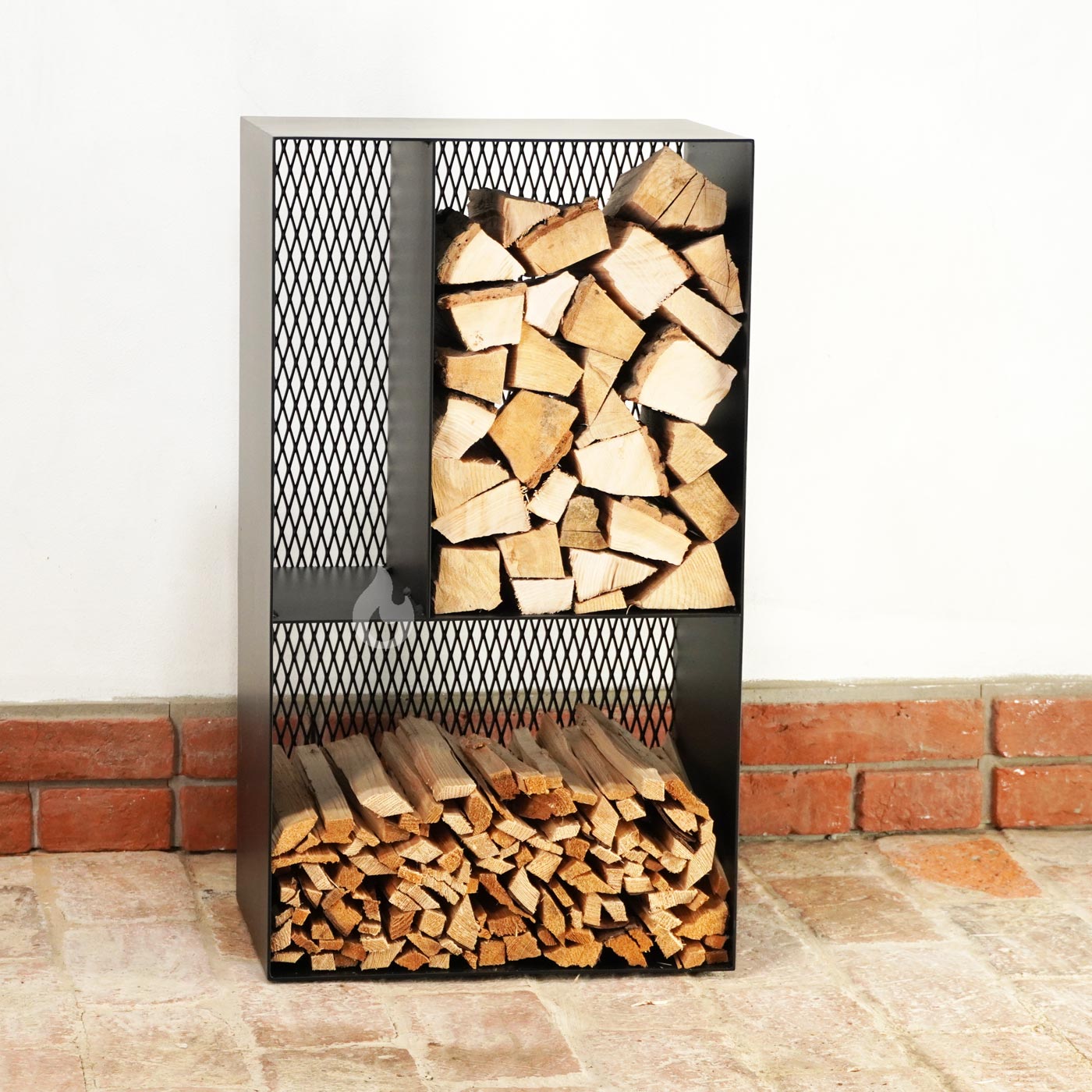 BRAVER Stojan na dřevo ke krbu 3-WIN Library PRO 80x45x33cm, záda s tahokovem, černý