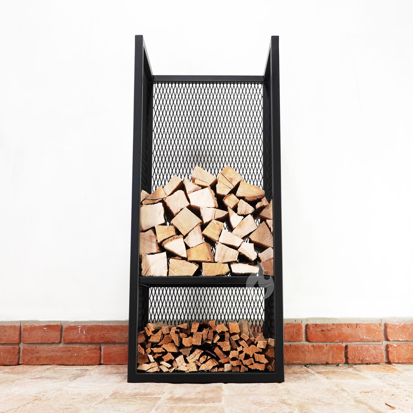 Braver Stojan na dřevo ke krbu Perfo H-Tower Plus+ 45x35x106cm, vysoký, tahokov, černý s policí