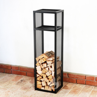 Braver kovový stojan, dřevník na dřevo ke krbu 35x30x120cm Perfo 2WIN-Tower, tahokov, s přepážkou