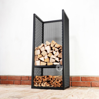 Braver Stojan na dřevo ke krbu Perfo H-Tower Plus+ 45x35x106cm, vysoký, tahokov, černý s policí