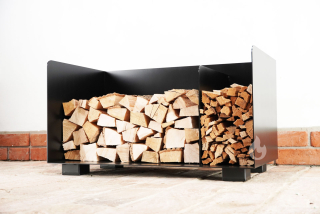 BRAVER Stojan, dřevník, zásobník na krbové dřevo 2-BOX Flop 80x45x45cm, 4 nožky, černý, P-přepážka