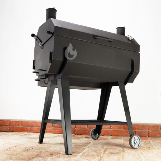 Braver Gril na kýtu, kuřata G450-900 Rotator se zadním topeništěm na dřevo, brikety + jehla