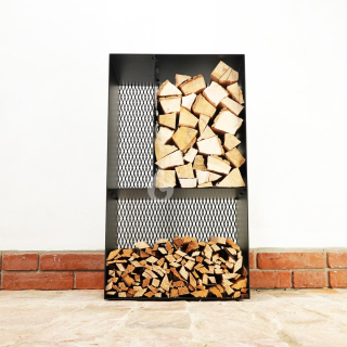 BRAVER Stojan na dřevo ke krbu 3-WIN Library PRO 80x45x33cm, záda s tahokovem, černý